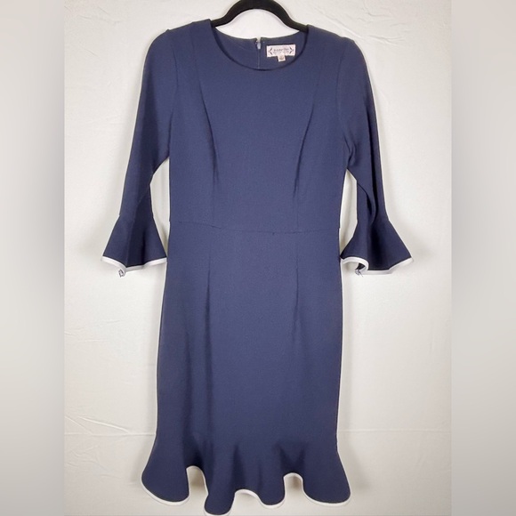 NWOT Nanette Lepore Navy White Ruffle Dress- size 4 - Picture 4 of 12